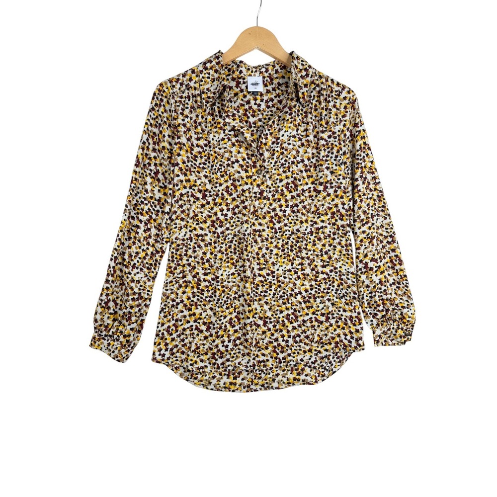 Cabi Autum Superstar Long Sleeve Button Down Blouse size XS Bronw/Black/Tan